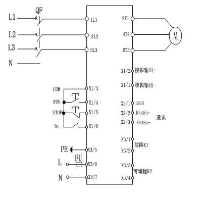 CMC-MX內置旁路軟起動(dòng)器基本接線(xiàn)原理圖、三角形內接連接圖和典型應用接線(xiàn)圖(圖1)